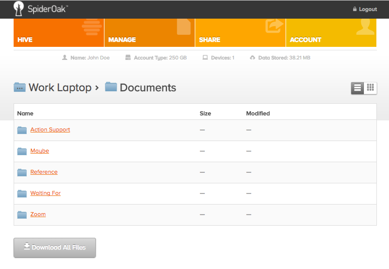 spideroak deduplication